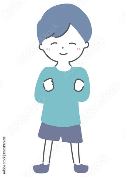 Obraz グータッチをする笑顔の男の子　イラスト