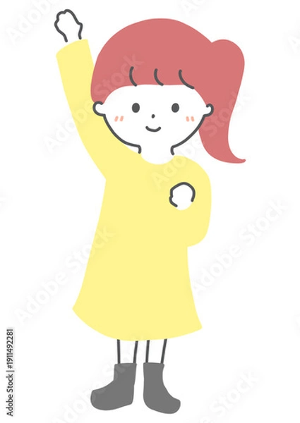 Obraz 笑顔で手を振る女の子　イラスト