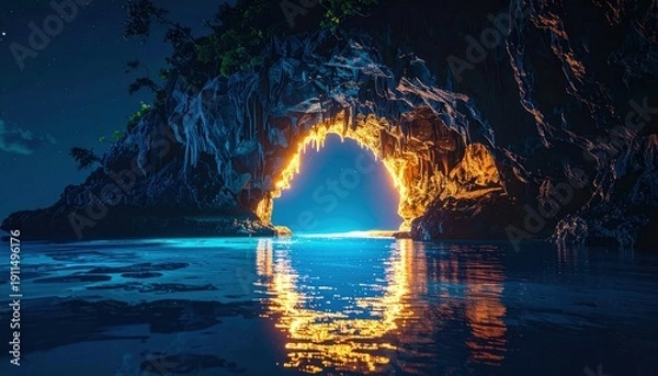 Obraz Cave archway ocean night
