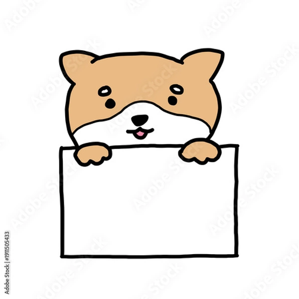 Obraz ホワイトボードを持って案内するかわいい柴犬の手書きイラスト