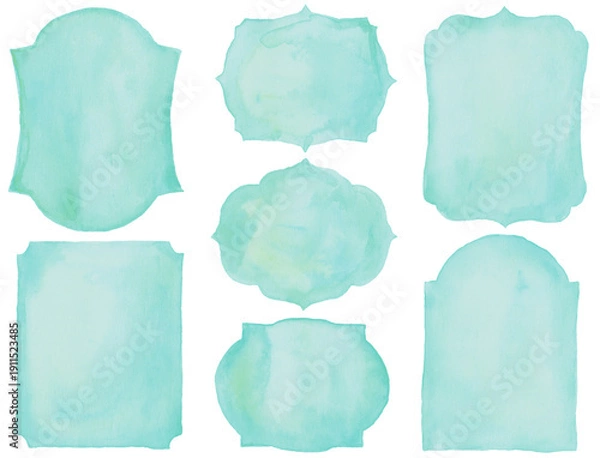 Obraz フレーム、水彩、、パステルカラー、黄色、水色