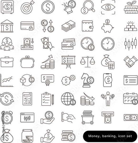 Obraz お金・銀行・両替のアイコンセット:紙幣・コイン・交換・送金素材