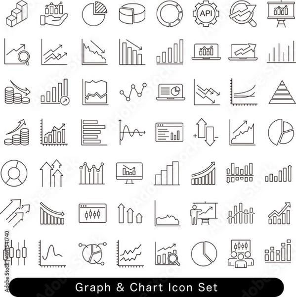 Obraz グラフ・チャートのアイコンセット:円グラフ・棒グラフ・統計素材