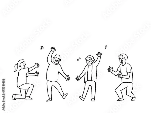 Obraz 介護、福祉のお仕事（レクリエーション、ダンス、体操）、線画