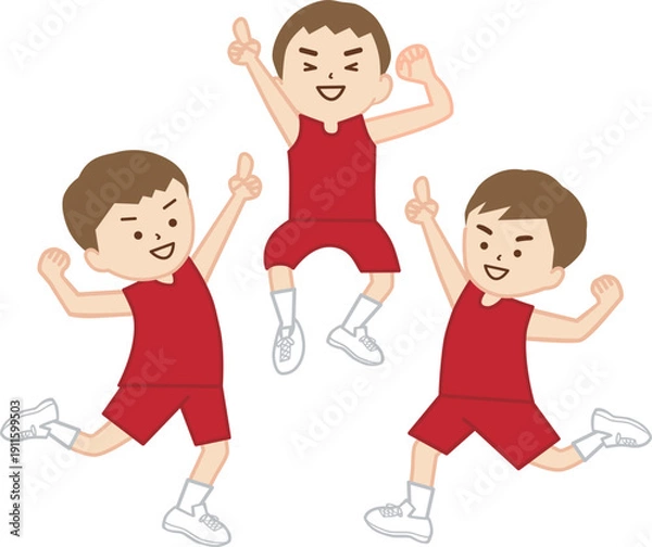 Obraz ナンバーワンのポーズで喜ぶユニフォーム姿の男の子たち(背番号なし)