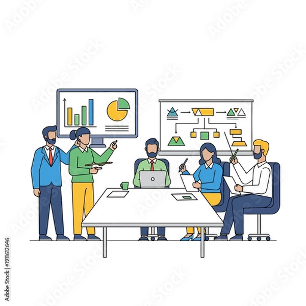 Obraz Business Meeting: Team Collaboration, Strategy, Presentation, Data Analysis
