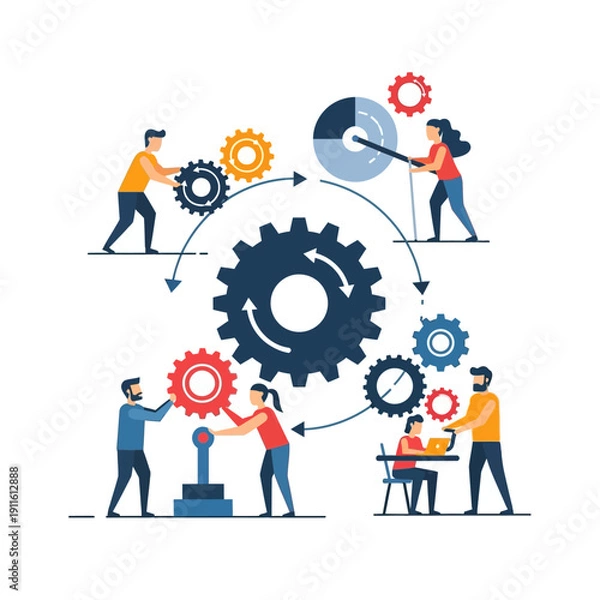 Obraz Teamwork and collaboration in business process optimization with gears