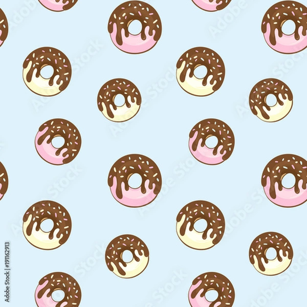 Obraz Vector Seamless Pattern with glazed donuts. Color illustration of chocolate, glazed donuts.