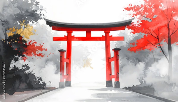 Obraz 鳥居と朝霧