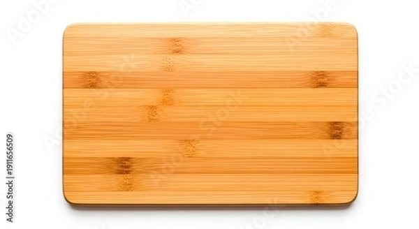 Fototapeta Rectangular bamboo cutting board with rounded corners on white.