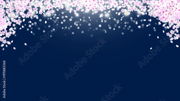 Obraz 春のイメージ、桜の花と風に飛ぶ花びらの背景イラスト