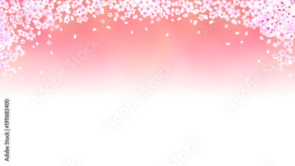 Obraz 春のイメージ、桜の花と風に飛ぶ花びらの背景イラスト