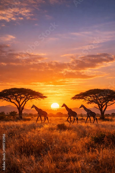 Obraz giraffe at sunset