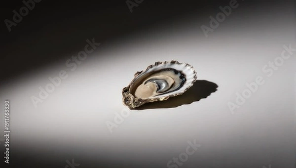 Obraz Single oyster on a white surface with dramatic lighting.