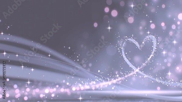 Obraz 紫色のウェーブにハート型の光のボケが重なる幻想的な素材