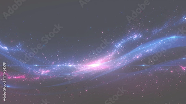 Obraz 宇宙のような背景に青と紫の光の軌跡がうねるデザイン