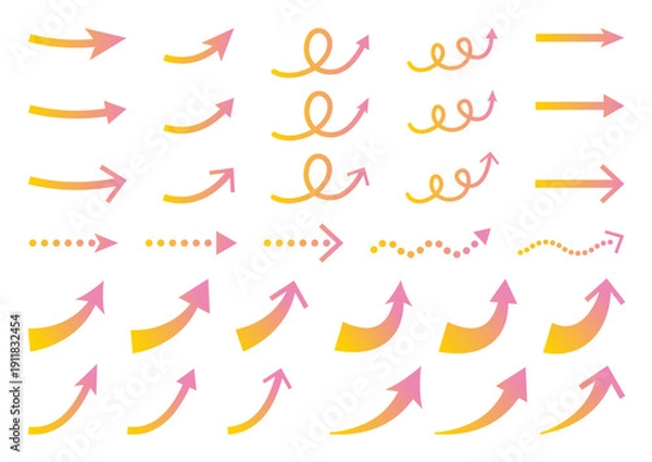 Obraz かわいいパステルカラーのガーリーな矢印アイコンセット、ピンク、イエロー