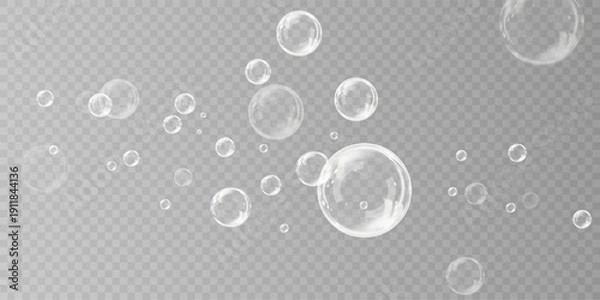 Obraz Realistic Floating Soap Bubble Pack Clean Design PNG.