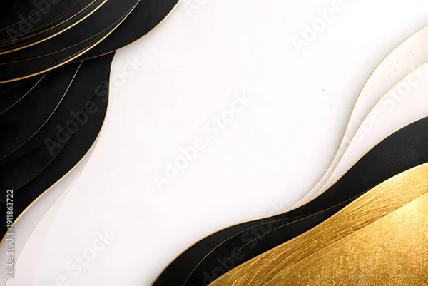 Obraz 黒と金の高級感ある抽象ウェーブ背景素材 横長コピースペース付き