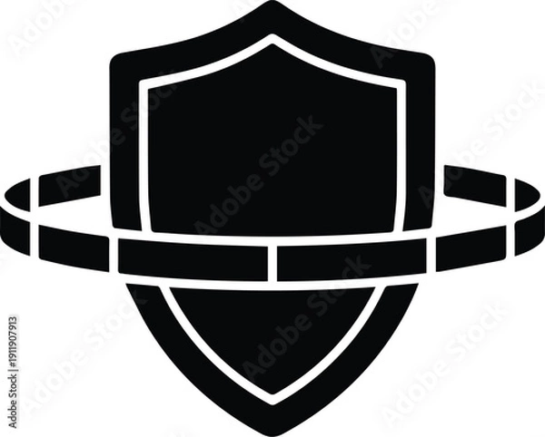 Fototapeta Shield icon with orbiting ring on white background security protection