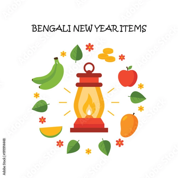 Fototapeta Bengali New Year Items Vector Design
