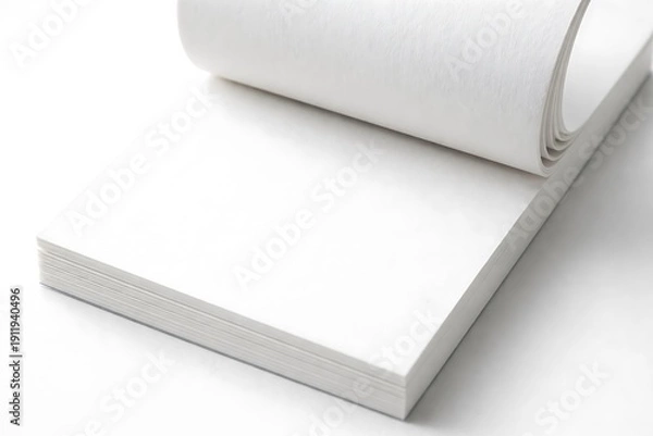Obraz Blank White Paper Stack with Curling Page on White Background