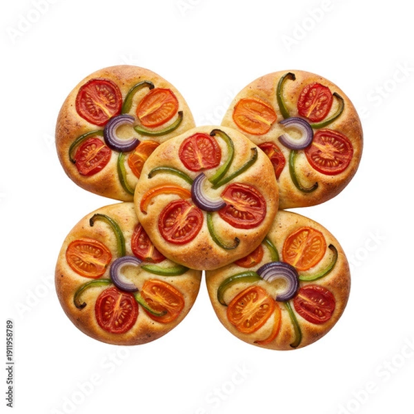 Obraz Five round focaccias with vegetables