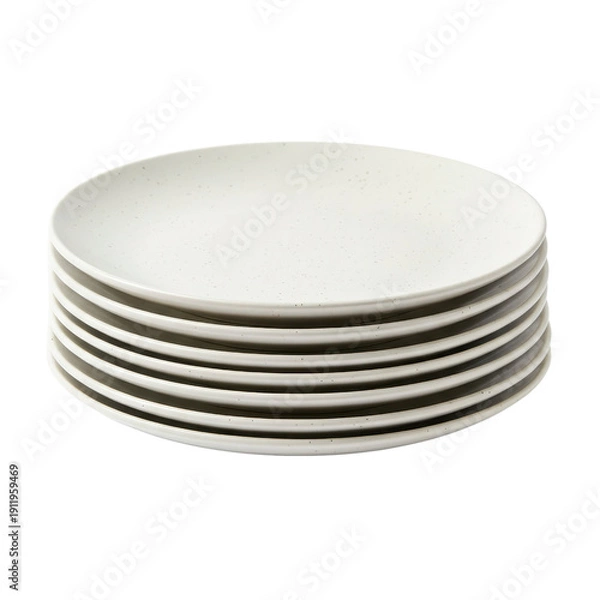 Obraz Stack of white speckled dinner plates