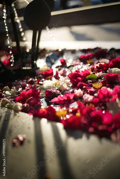 Obraz 色とりどりの花を浮かべた花手水