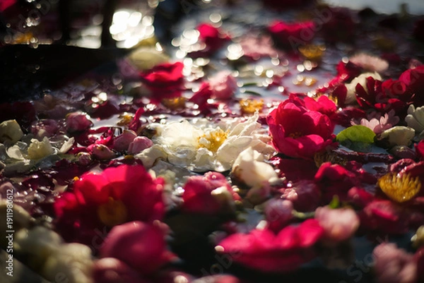 Obraz 色とりどりの花を浮かべた花手水