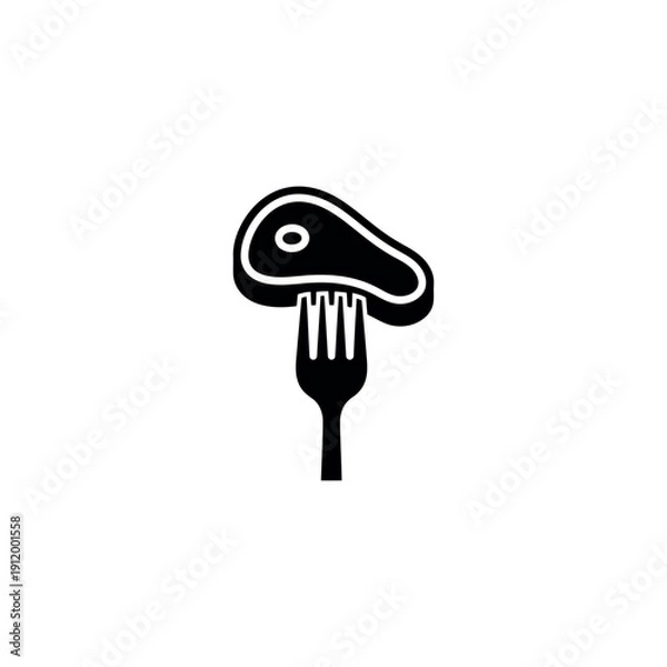 Obraz Fork Piercing Steak Piece Dining Icon Silhouette