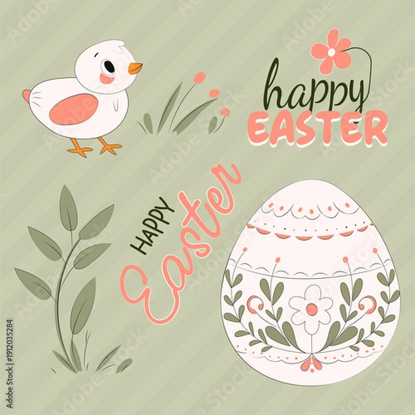 Obraz Easter Design Elements Vector Illustration Set Isolated on a Pastel Green Striped Background