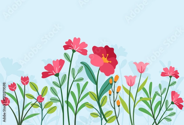 Obraz Flat floral landscape vector background