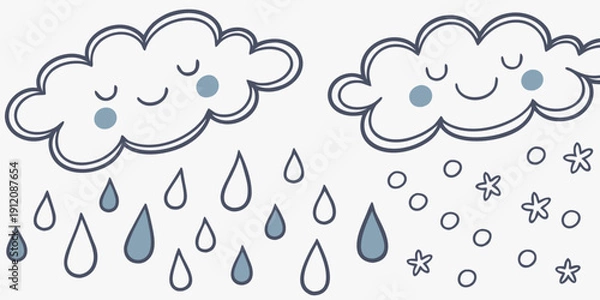 Obraz Two cheerful clouds with rain and snow falling from them