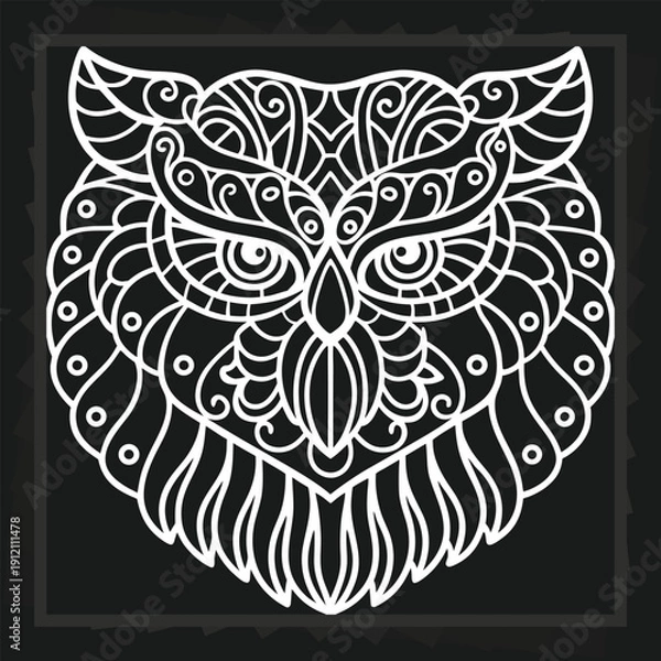 Fototapeta Intricate Owl Design, Detailed Wildlife Art, Ornamental Bird Illustration, Black And White Pattern