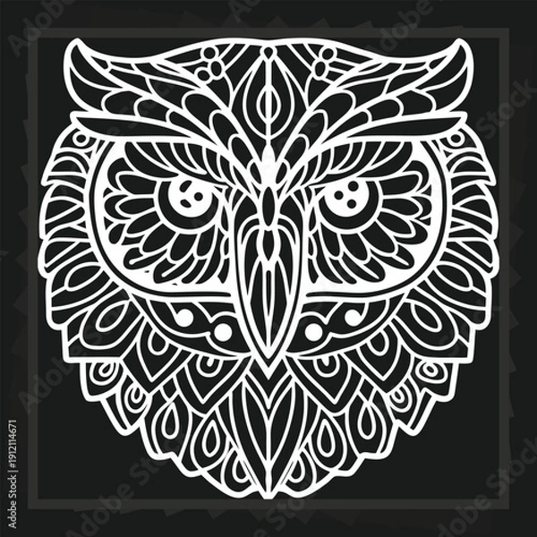 Fototapeta Intricate Owl Design, Ornamental Wildlife, Detailed Bird Artwork, Elegant Animal Motif, Graphic Element Vector