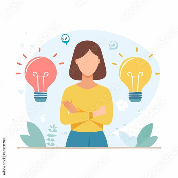 Obraz Business Decision Making Concept with Anonymous Character and Idea Visualization