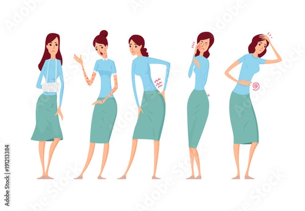 Obraz Different kinds of female diseases vector illustration.