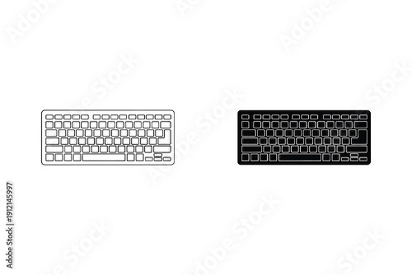 Fototapeta Dual computer keyboards outline and solid black vector illustration