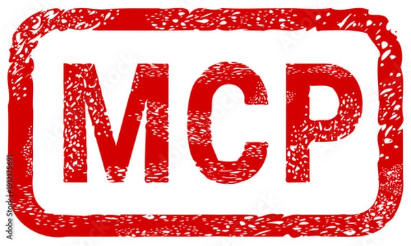 Obraz Red grunge MCP stamp representing the Model Context Protocol standard for AI interoperability, data integration, and professional developer tools (cut out)