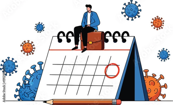 Obraz Man sitting on briefcase with calendar 