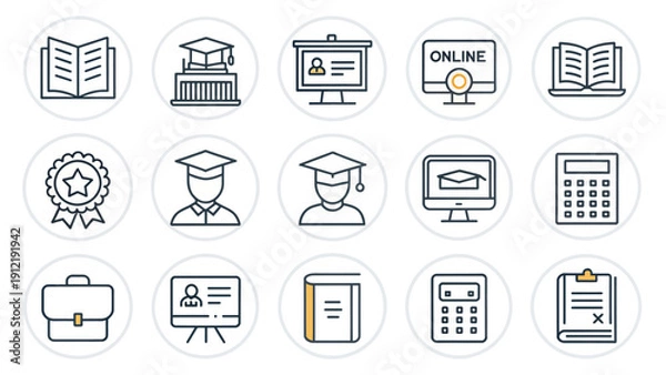 Obraz Online Education and E-learning Line Icons Set