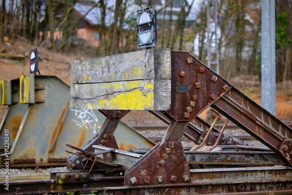 Obraz Prellbock alt, Eisenbahn DB