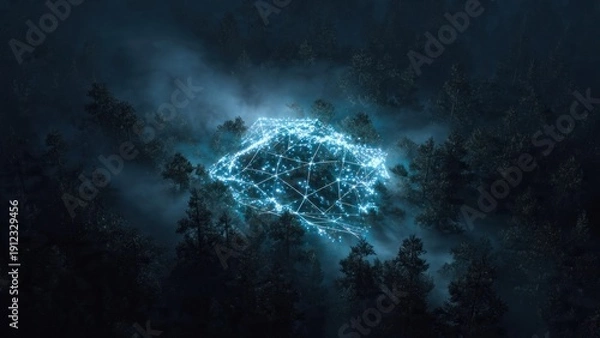 Obraz Glowing Cyber Brain in Forest