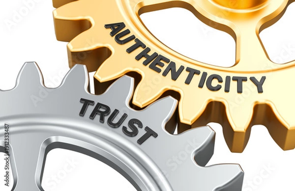 Fototapeta Authenticity and Trust gears, concept. 3D rendering