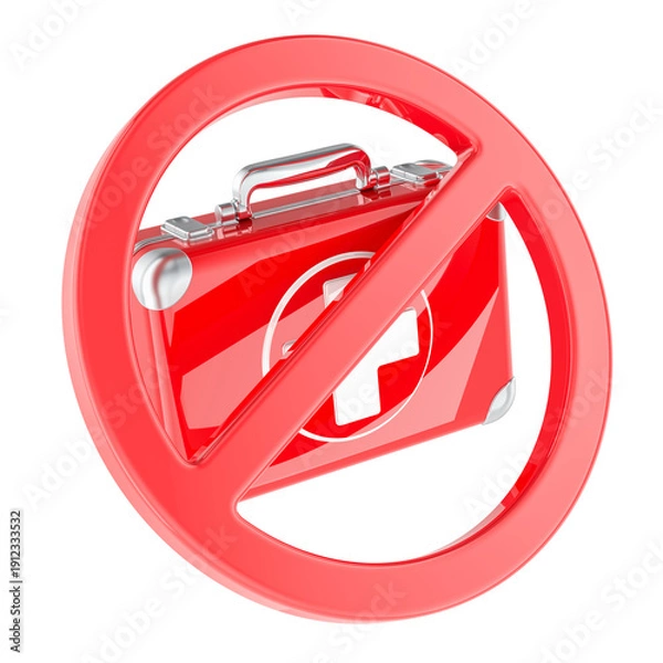 Fototapeta First aid kit with prohibited symbol, 3D rendering