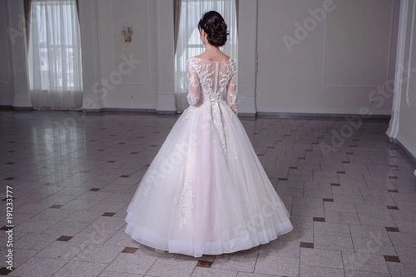 Fototapeta beautiful smiling bride before wedding ceremony