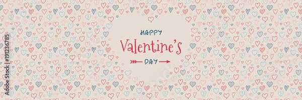 Obraz Panoramic banner with heart doodles for Valentin'e s Day. Vector.