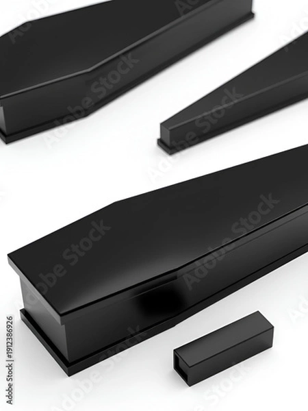 Obraz White Background, Black Coffins In Set