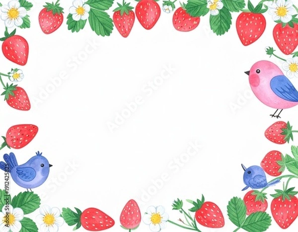 Obraz いちごと小鳥のフレーム素材
